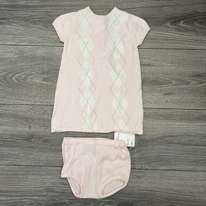 Angel Dear Baby Girl Pink Sweater Dress Set sz 9M Cotton Preppy Argyle Tradition